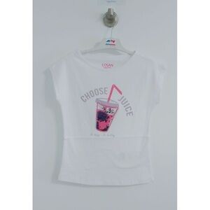 White Kids Tee with Pink Juice Graphic